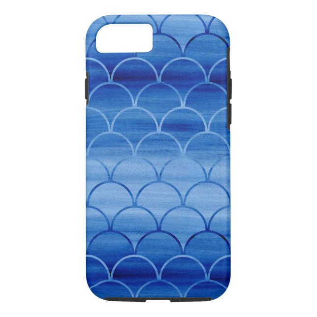 Painted Blue Geometric Scale Pattern Case-Mate iPhone Case (Back)