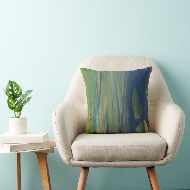 Painted Blue Green Throw Pillow (Chair)