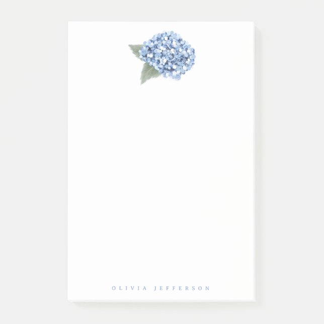 Painted Blue Hydrangea Bloom Personalized Post-it Notes (Front)