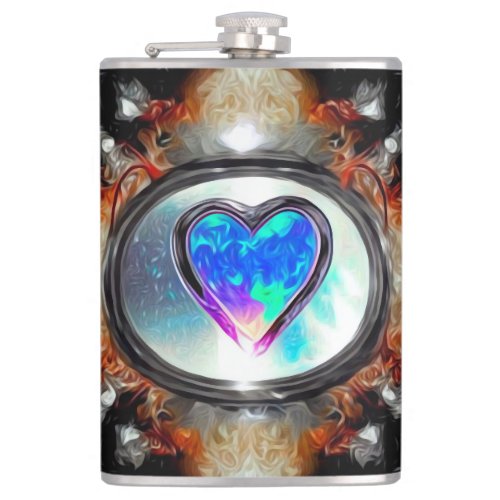 Painted Blue Opal Heart Flask