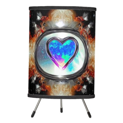 Painted Blue Opal Heart Tripod Lamp