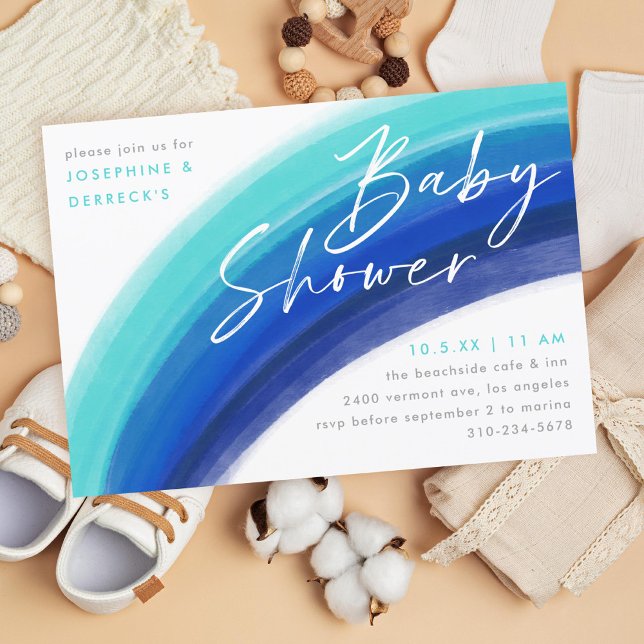 Painted Blue Rainbow Baby Shower Invitation (Creator Uploaded)