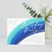 Painted Blue Rainbow Birthday Party Invitation (Standing Front)