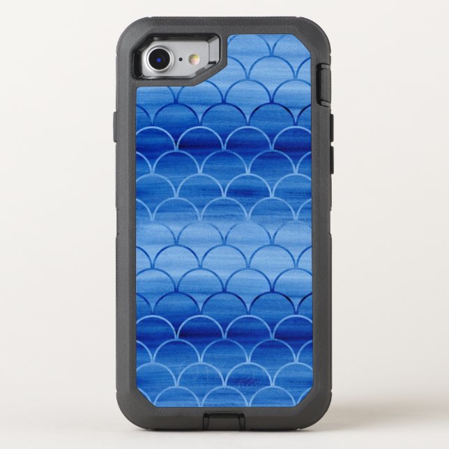 Painted Blue Scale Pattern Gradient Otterbox iPhone Case (Back)