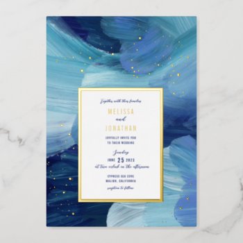 Painted Blue Wedding Invitation Foil Invitation by spinsugar at Zazzle