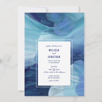 Painted Blue Wedding Invitation Invitation by spinsugar at Zazzle