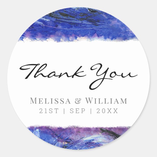 Painted Blue Wedding Thank You Classic Round Sticker (Front)