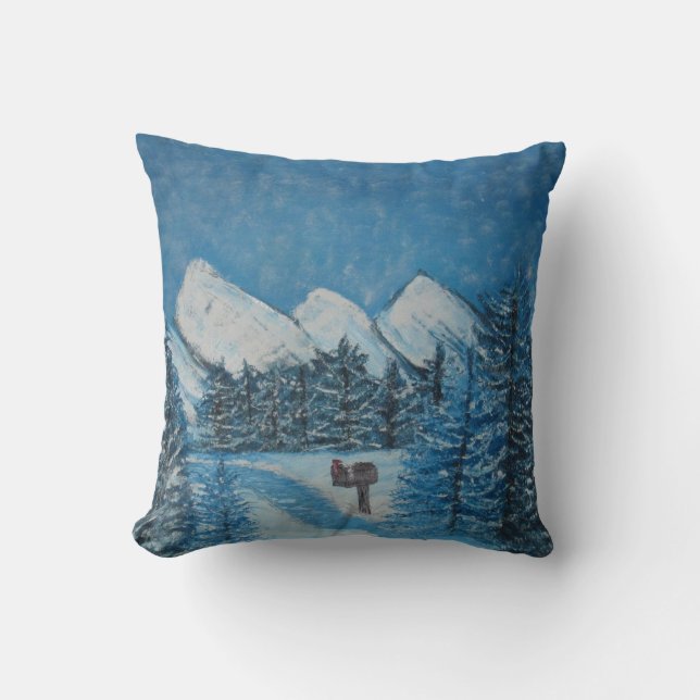 Painted Blue Winter-Square Throw Pillow (Front)