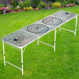 Painted Blue Wood Wedding Monogram Heart Beer Pong Table