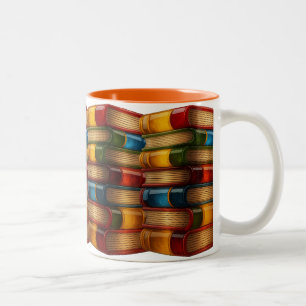 Painted Book - 3D Stack of Colorful Resin Novels Two-Tone Coffee Mug