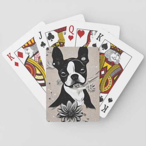 Painted Boston Terrier Poker Cards