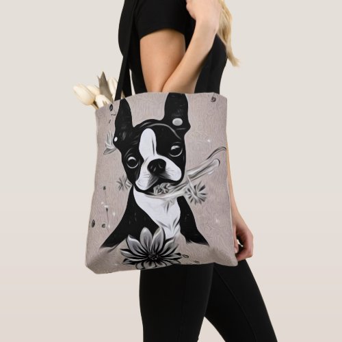 Painted Boston Terrier Tote Bag