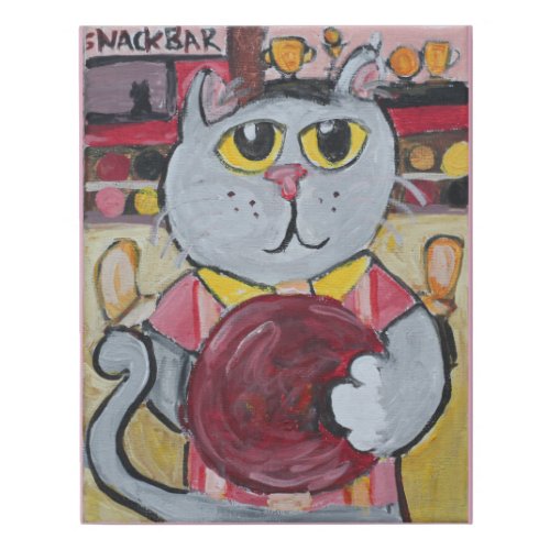 Painted Bowler Cat Cute Folk Art Sports Therme Faux Canvas Print