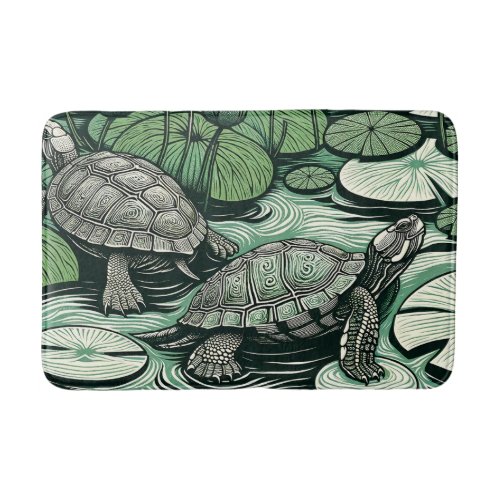 Painted Box Turtles and Lily Pads water lilies     Bath Mat