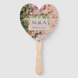 Painted Bricks Green Ivy Wedding Heart Hand Fan