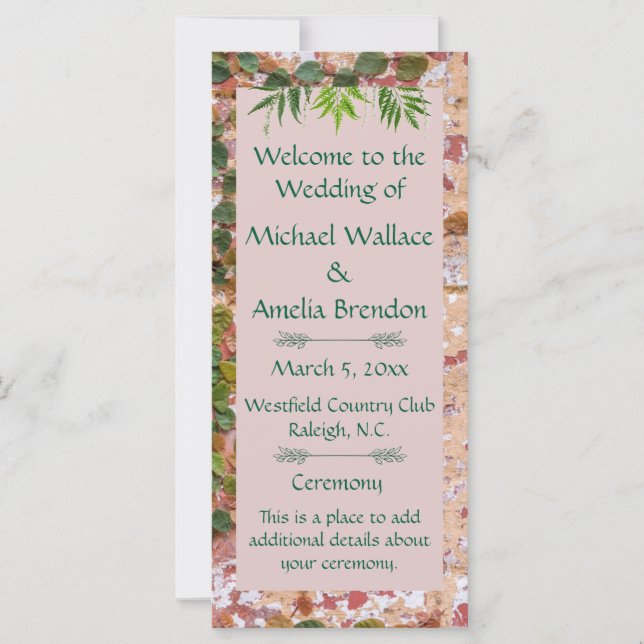 Painted Bricks Green Ivy Wedding Program (Front)