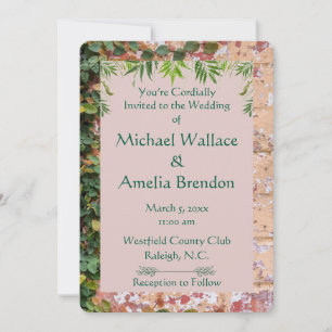 Painted Bricks Green Ivy Wedding Round Invitation