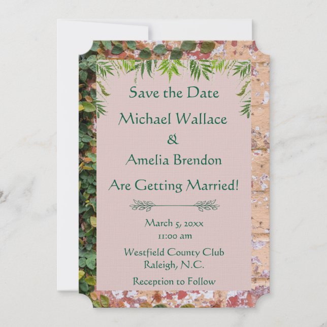 Painted Bricks Green Ivy Wedding Save the Date (Front)