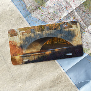 Painted Bridge At Sunset by Shirley Taylor License Plate