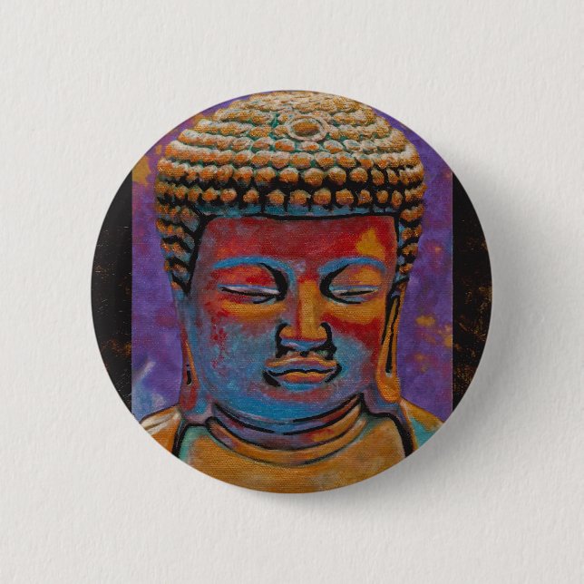 Painted Buddha, Framed Pinback Button (Front)