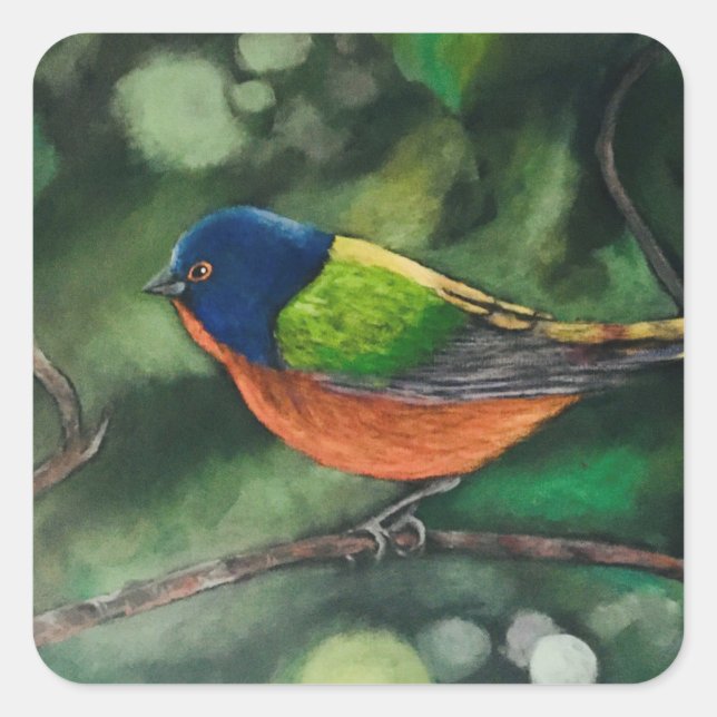Painted Bunting Bird Square Sticker (Front)