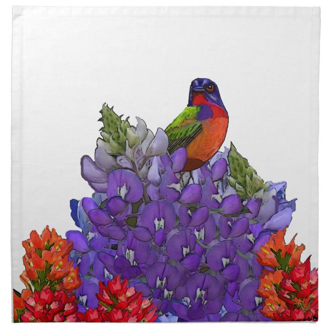 Painted Bunting on Bluebonnets Napkin (Front)
