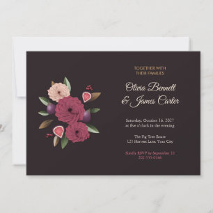 Painted Burgundy Dahlia and Fig Fall Wedding Invitation