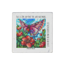 Painted butterfly & flowers w/ verse Psalm 118:24