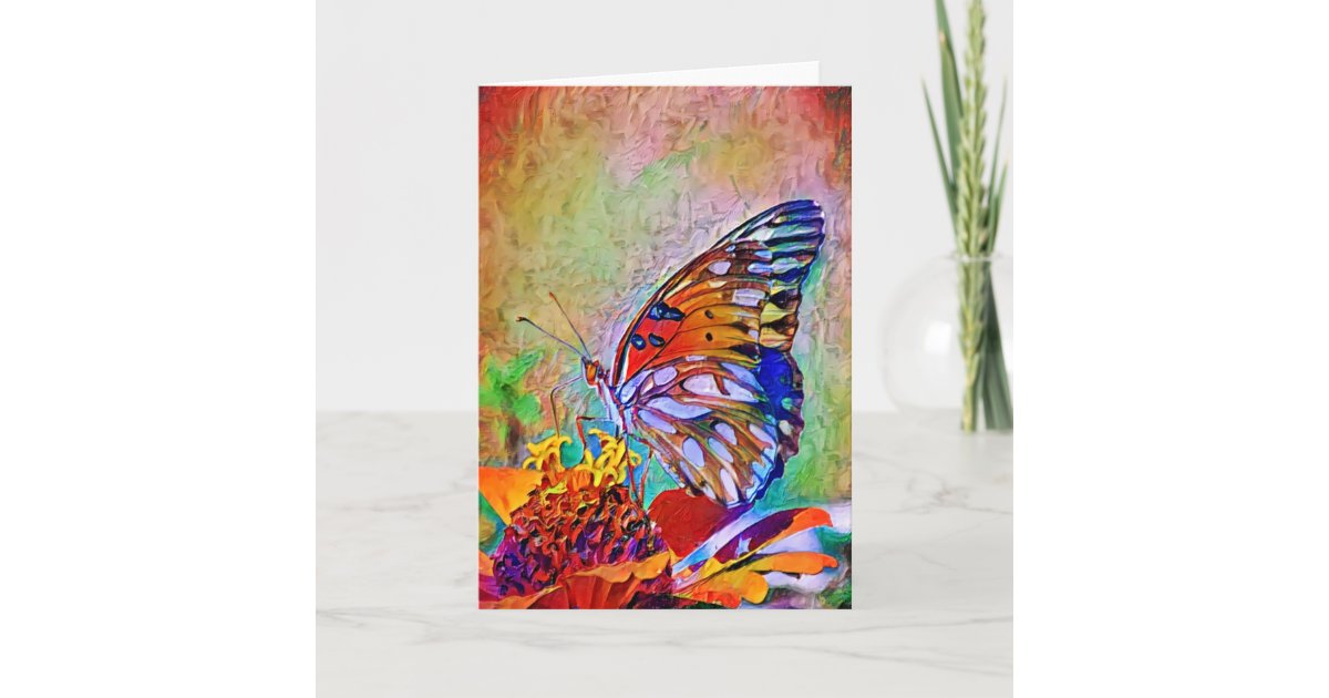 Painted Butterfly on Flower Art Note Card | Zazzle