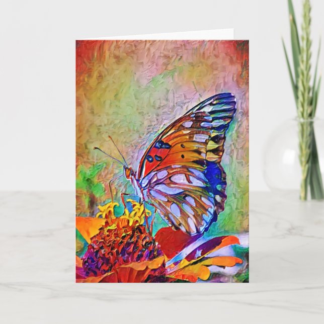Painted Butterfly on Flower Art Note Card (Front)