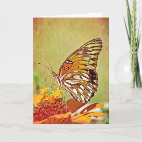Painted Butterfly on Zinnia Art Card