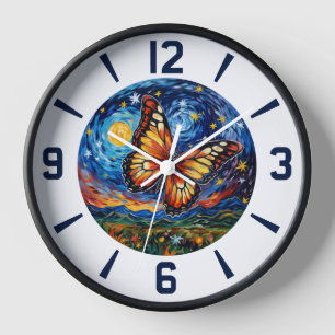 Painted Butterfly Starry Night Sky Elegant Womans Clock