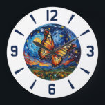 Painted Butterfly Starry Night Sky Elegant Womans Large Clock<br><div class="desc">Painted Butterfly Starry Night Sky Elegant Wall Clocks features a trendy colorful painted butterfly with the moon and stars in the background. Created by Evco Studio www.zazzle.com/store/evcostudio</div>