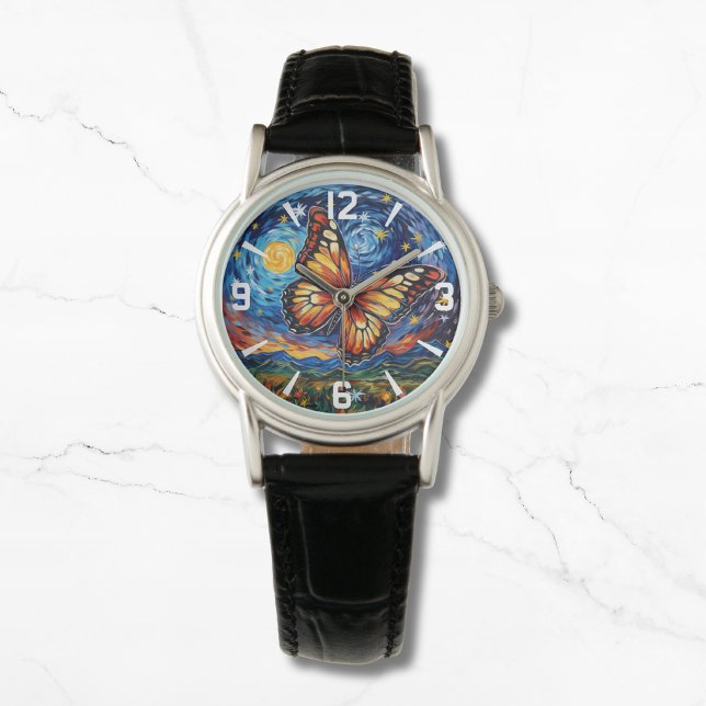 Painted Butterfly Starry Night Sky Elegant Womans Watch (Creator Uploaded)