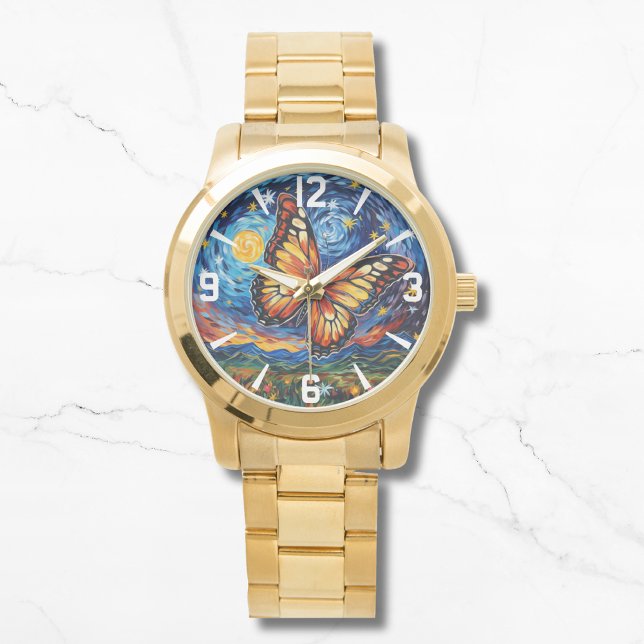 Painted Butterfly Starry Night Sky Elegant Womans Watch (Creator Uploaded)