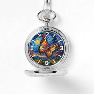 Painted Butterfly Starry Night Sky Elegant Womans Watch
