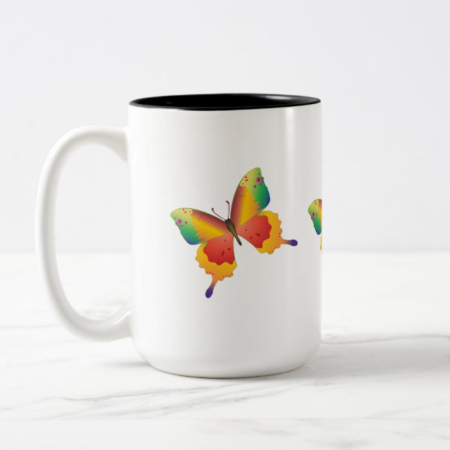 Painted Butterfly Two-Tone Coffee Mug (Left)