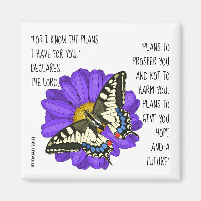 Painted butterfly, verse from Jeremiah 29:11 Magnet (Front)