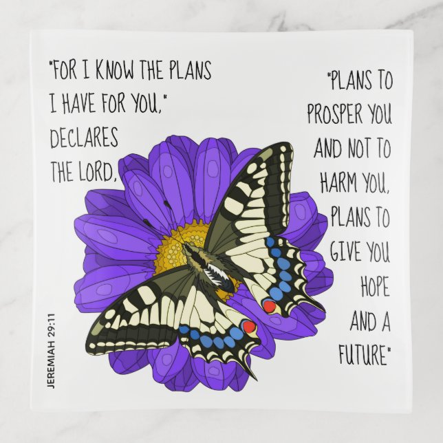 Painted butterfly, verse from Jeremiah 29:11 Trinket Tray (Front)