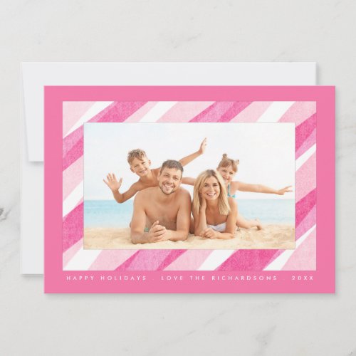 Painted Candy Cane Stripe Pink Holiday Photo Card