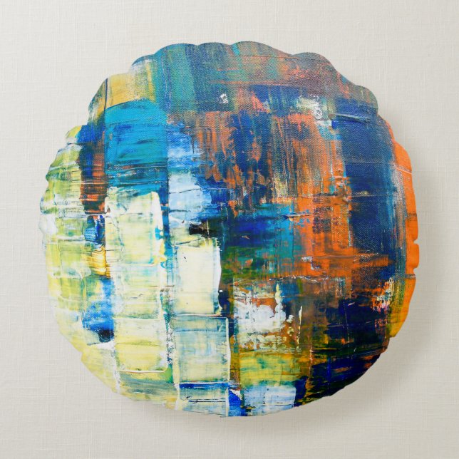 Painted canvas texture. Red and blue shading on ca Round Pillow (Front)