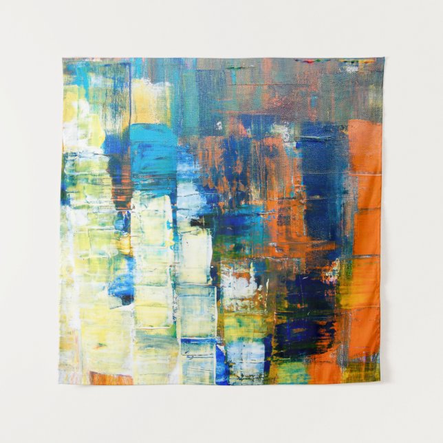 Painted canvas texture. Red and blue shading on ca Tapestry (Front)