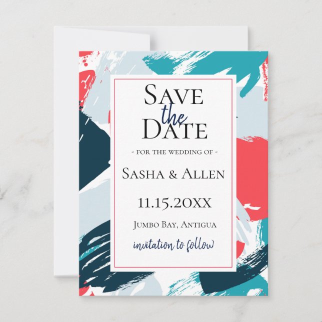 Painted Caribbean Wedding Save the Date (Front)