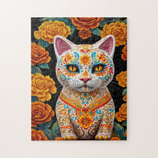 Painted Cat with Flowers Jigsaw Puzzle
