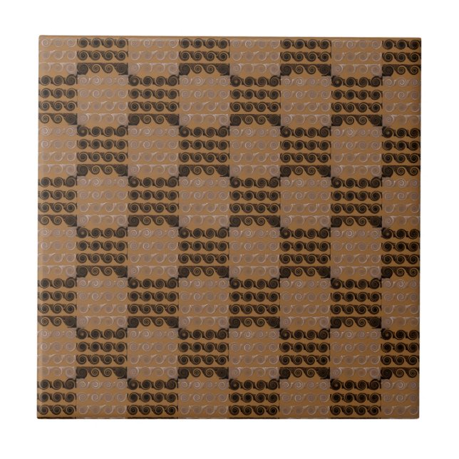 Painted Checkered Swirls (Brown) Ceramic Tile (Front)
