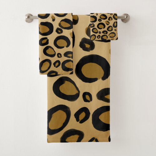 Painted Cheetah Leopard Print Spots Gold Beige Tan Bath Towel Set