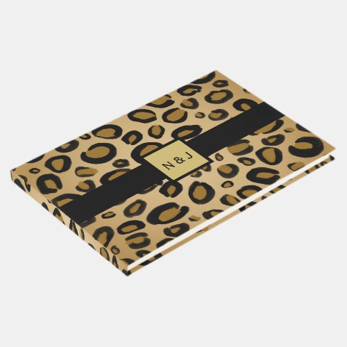 Painted Cheetah Leopard Print Spots Gold Beige Tan Guest Book
