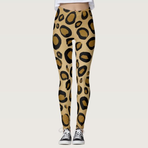 Painted Cheetah Leopard Print Spots Gold Beige Tan Leggings