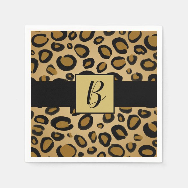 Painted Cheetah Leopard Print Spots Gold Beige Tan Napkins (Front)