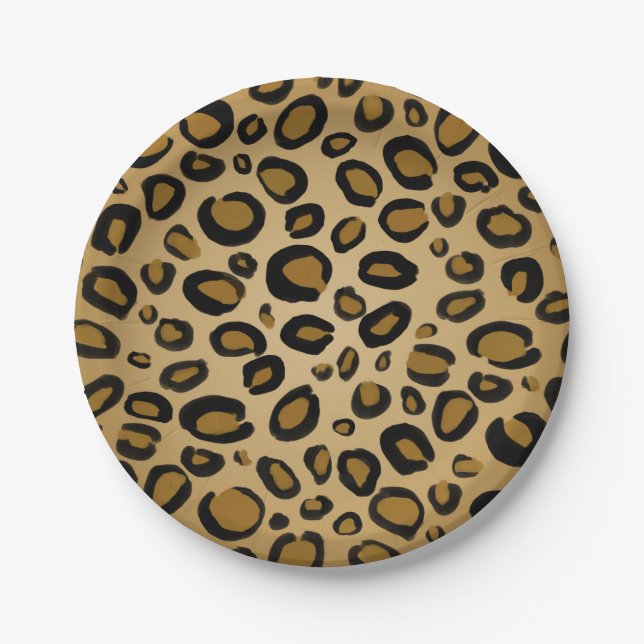 Painted Cheetah Leopard Print Spots Gold Beige Tan Paper Plates (Front)